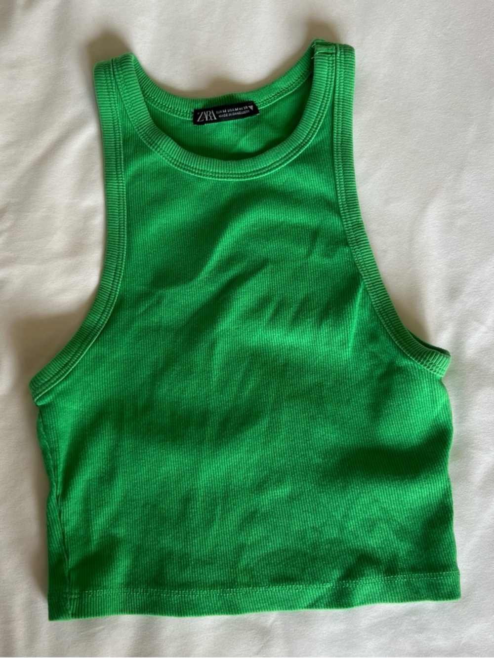 Zara Bright Green Ribbed Cropped Tank